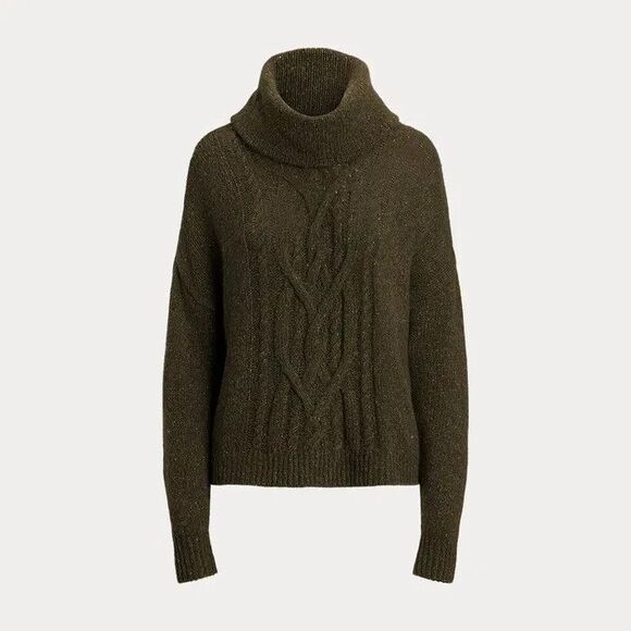 New Lauren Ralph Lauren Aran-Knit Wool Roll Neck Jumper Sweater Medium - Picture 1 of 8